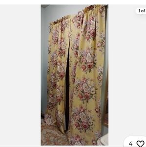 Ralph Lauren vintage Sophie Brooke yellow floral rod drapes. Pair. Cottage core.